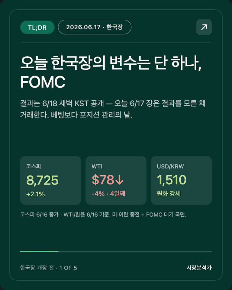2026.06.17 코스피 시황 총정리 — 오늘 한국 증시 전망 한눈에