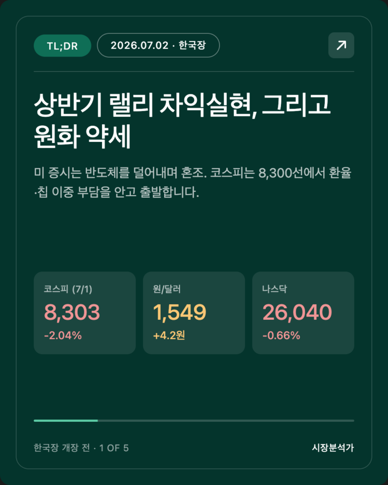 2026.07.02 코스피 시황 총정리 — 오늘 한국 증시 전망 한눈에