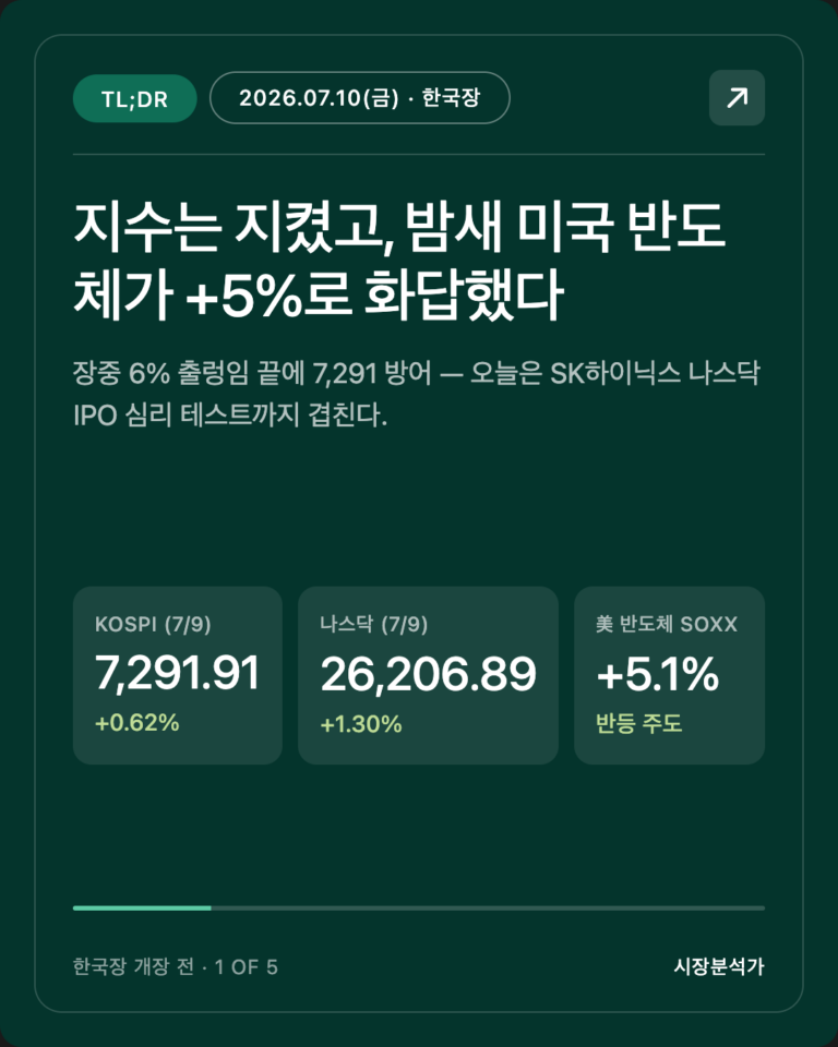 2026.07.10(금) 코스피 시황 총정리 — 오늘 한국 증시 전망 한눈에