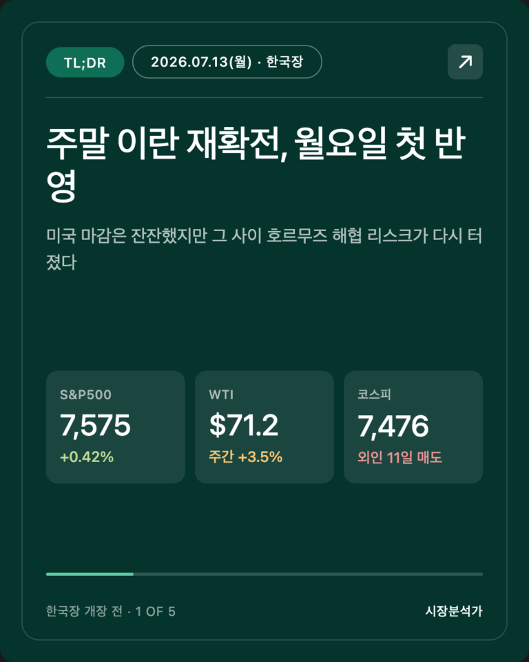 2026.07.13(월) 코스피 시황 총정리 — 오늘 한국 증시 전망 한눈에