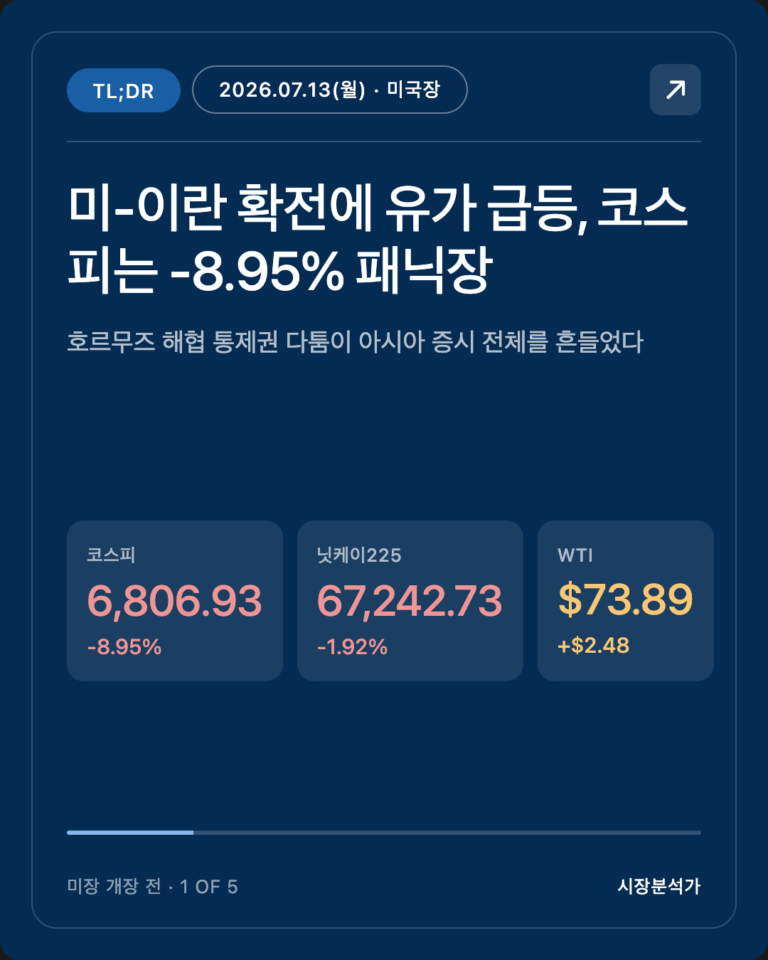 2026.07.13(월) 미국 증시 시황 총정리 — 나스닥·S&P500 전망 한눈에