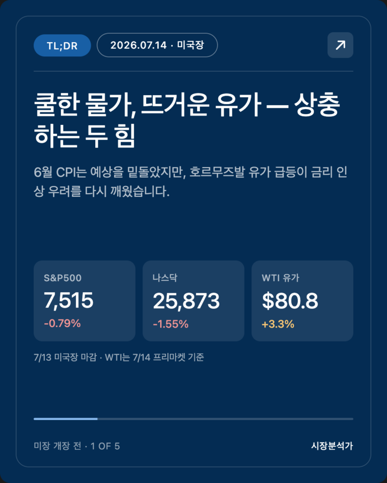 2026.07.14 미국 증시 시황 총정리 — 나스닥·S&P500 전망 한눈에