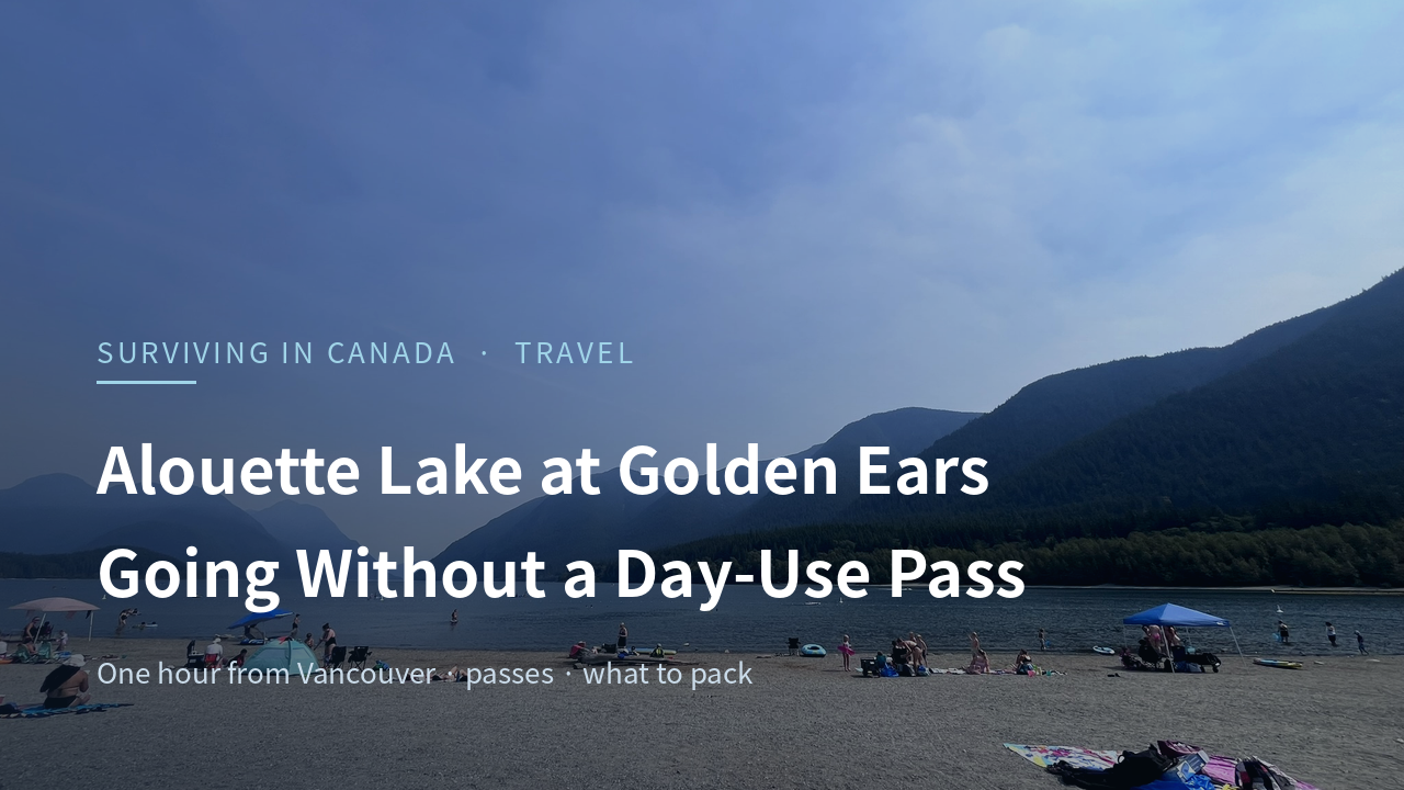 Alouette Lake beach with the Golden Ears ridges behind