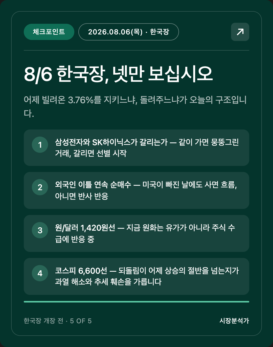 체크포인트 — 8/6 한국장, 넷만 보십시오