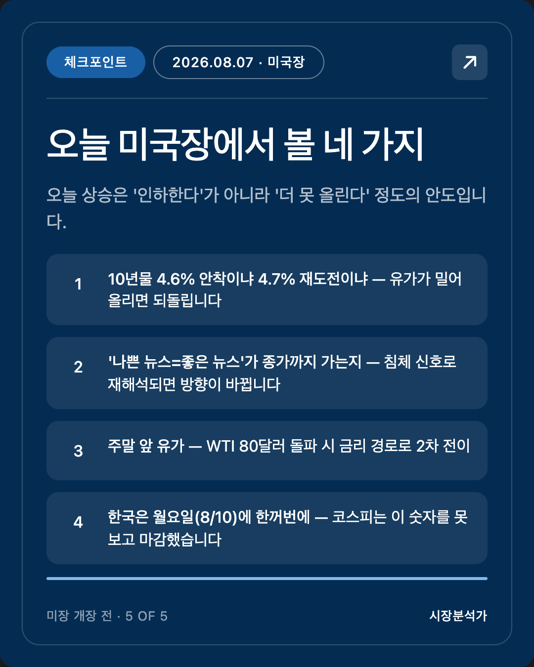체크포인트 — 오늘 미국장에서 볼 네 가지