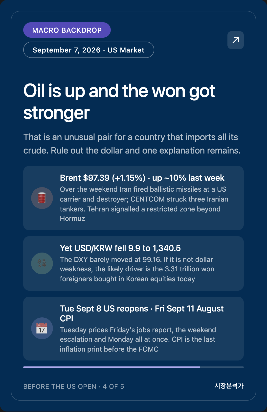 Macro Backdrop — Oil is up and the won got stronger