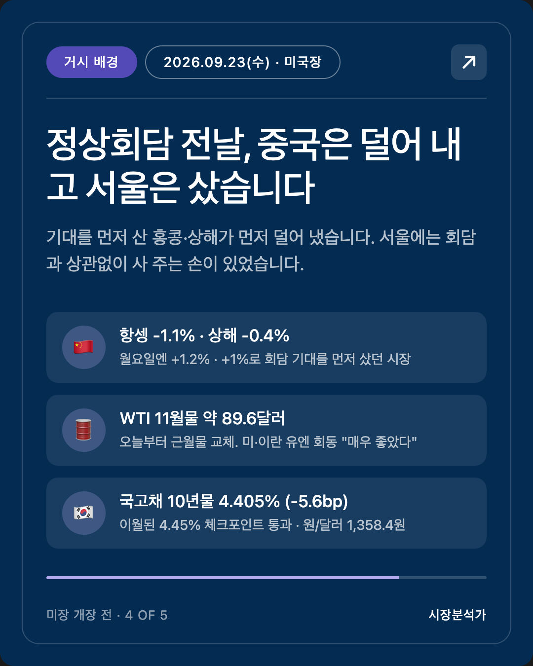 거시 배경 — 정상회담 전날, 중국은 덜어 내고 서울은 샀습니다