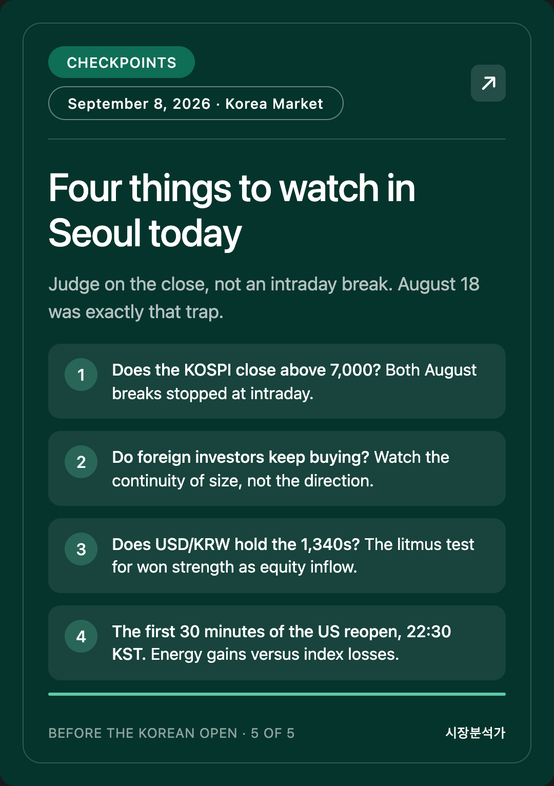 CHECKPOINTS — Four things to watch in Seoul today