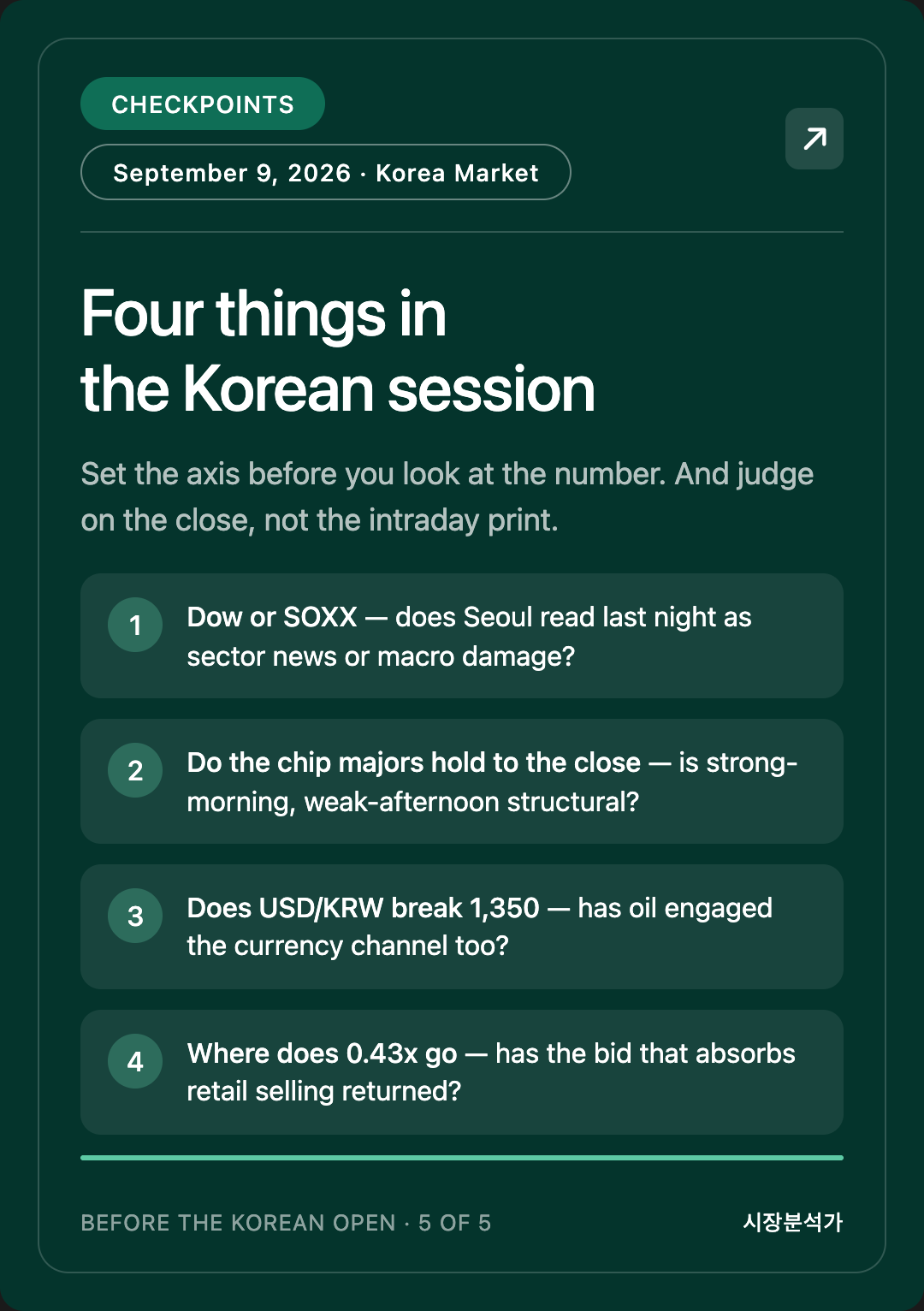 CHECKPOINTS — Four things in the Korean session