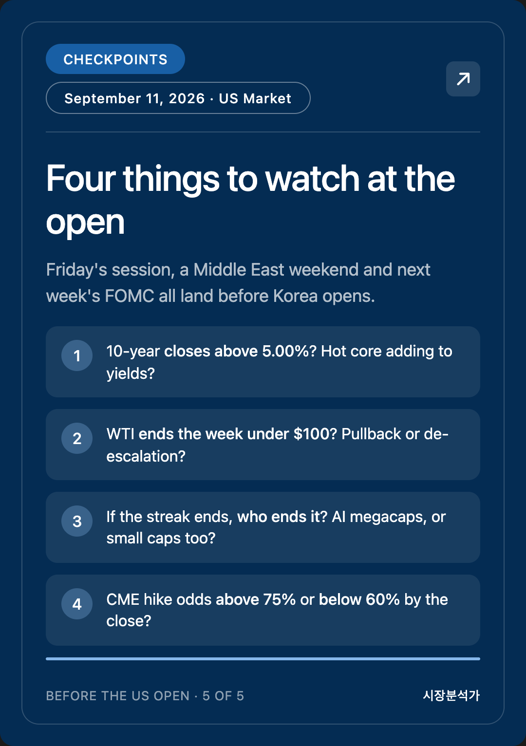 Checkpoints — Four things to watch at the open