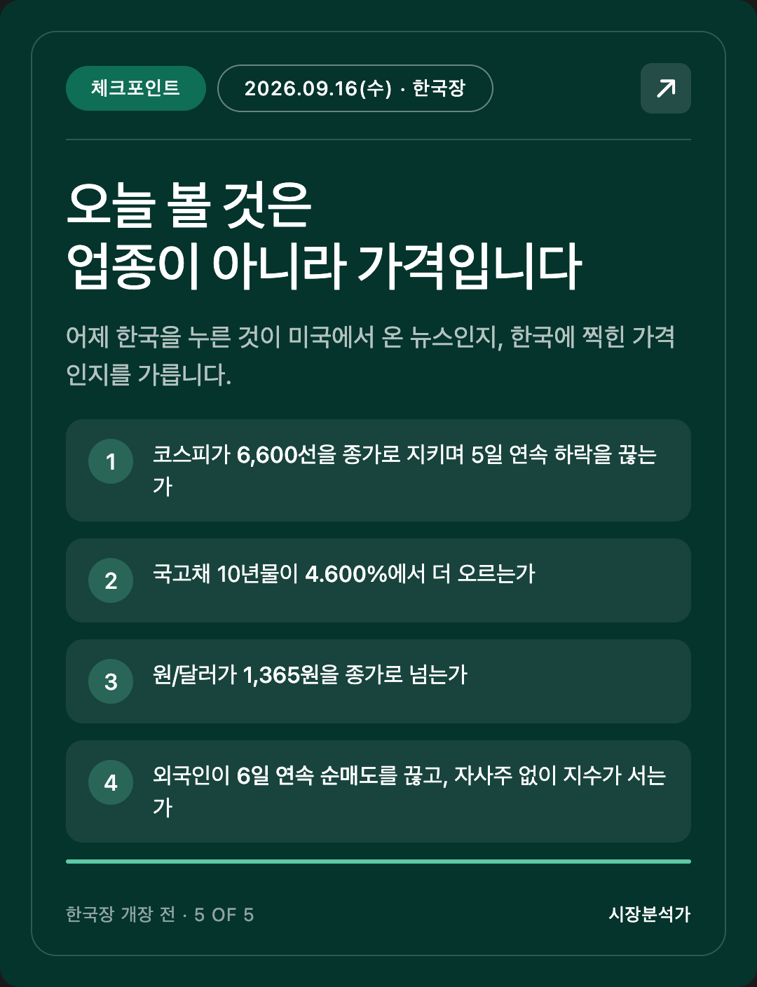 체크포인트 — 오늘 볼 것은 업종이 아니라 가격입니다