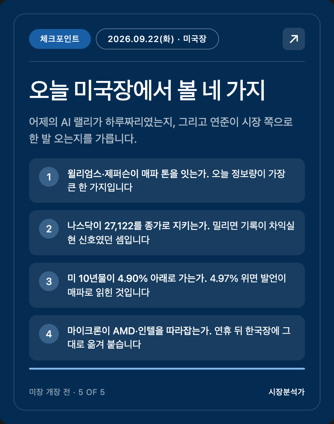 체크포인트 — 오늘 미국장에서 볼 네 가지