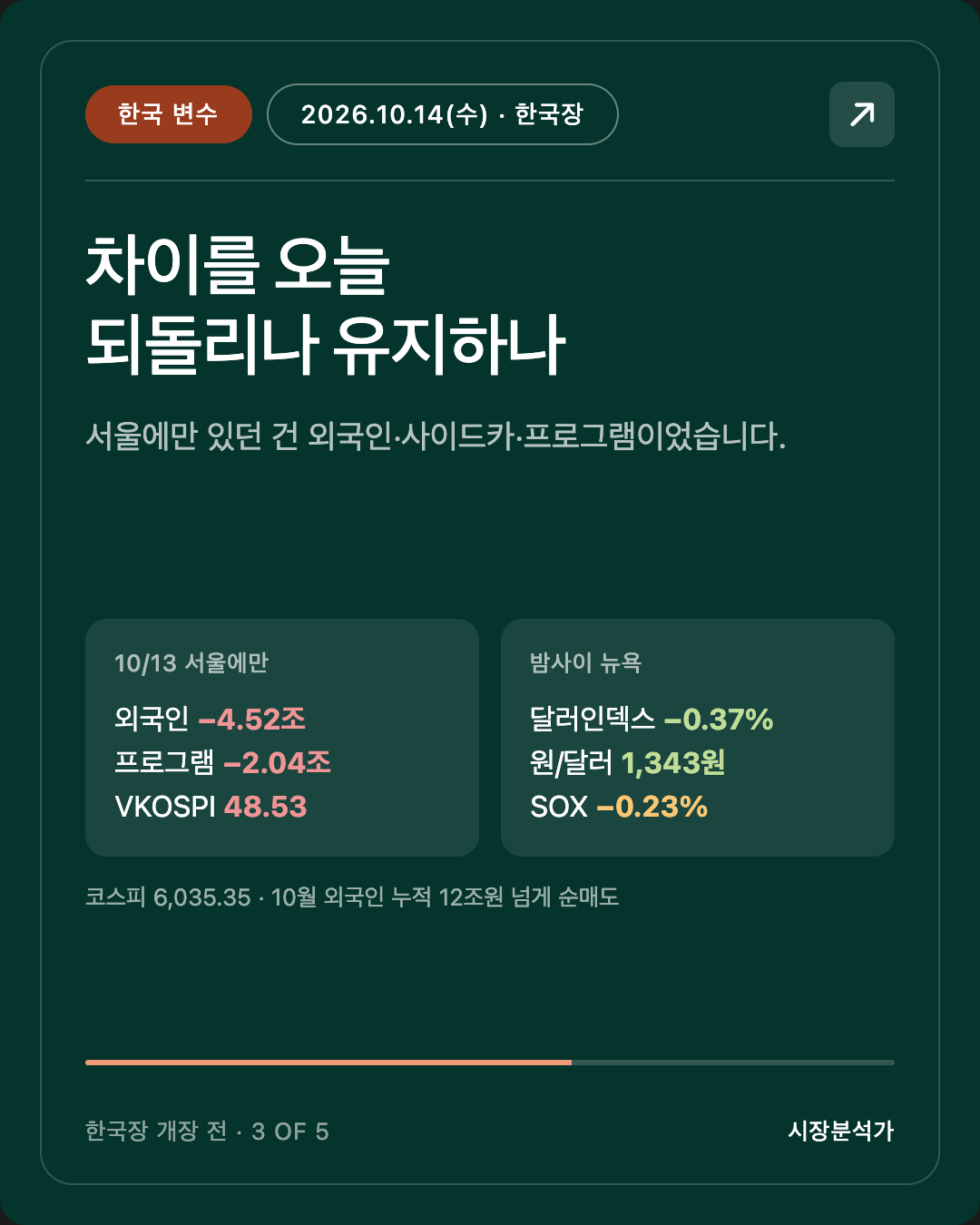 한국 변수 — 차이를 오늘 되돌리나 유지하나