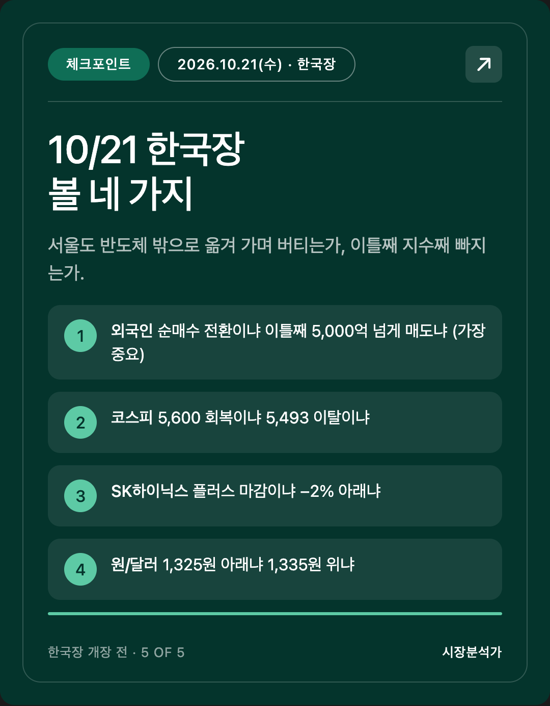 체크포인트 — 10/21 한국장 볼 네 가지